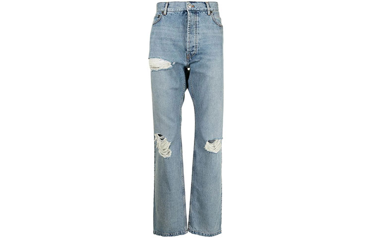 Balenciaga FW21 Destroyed Straight-Leg Jeans Men’s Blue Denim 662893TBP488961