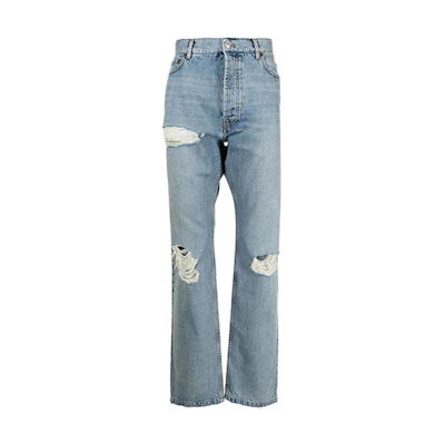 Balenciaga FW21 Destroyed Straight-Leg Jeans Men’s Blue Denim 662893TBP488961