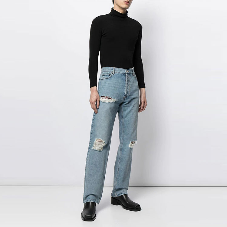 Lookbook Balenciaga FW21 破壞風直筒牛仔褲 男款藍色丹寧 662893TBP488961