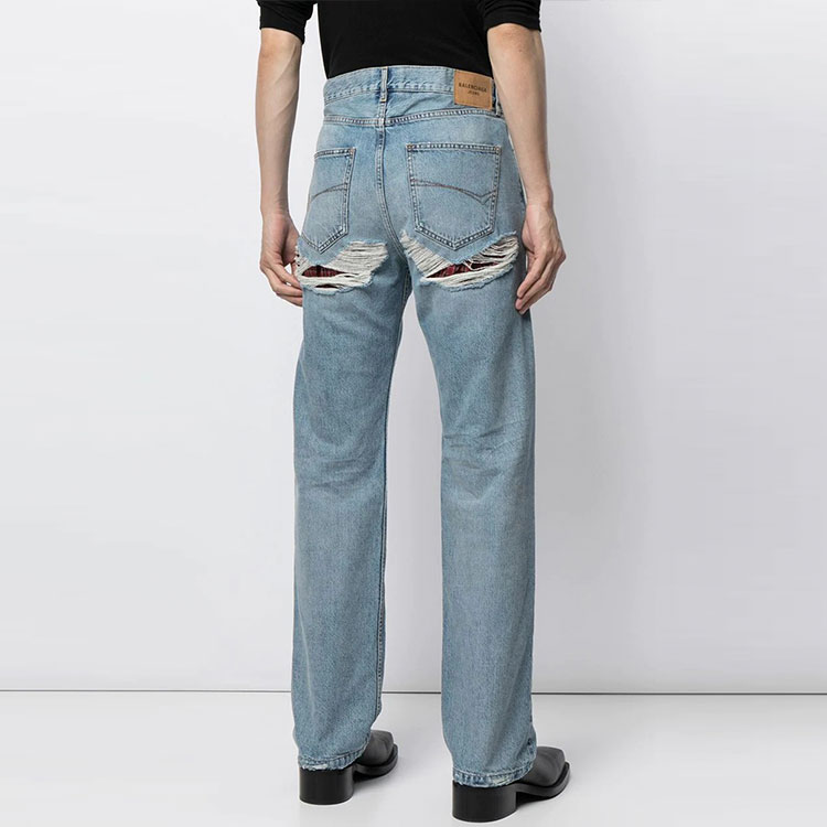 Purchase Balenciaga FW21 破壞風直筒牛仔褲 男款藍色丹寧 662893TBP488961