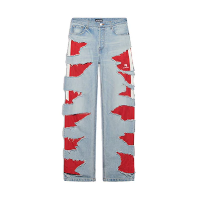 Balenciaga FW21 Distressed Japanese Denim Jeans Blue . 662764TBP468961
