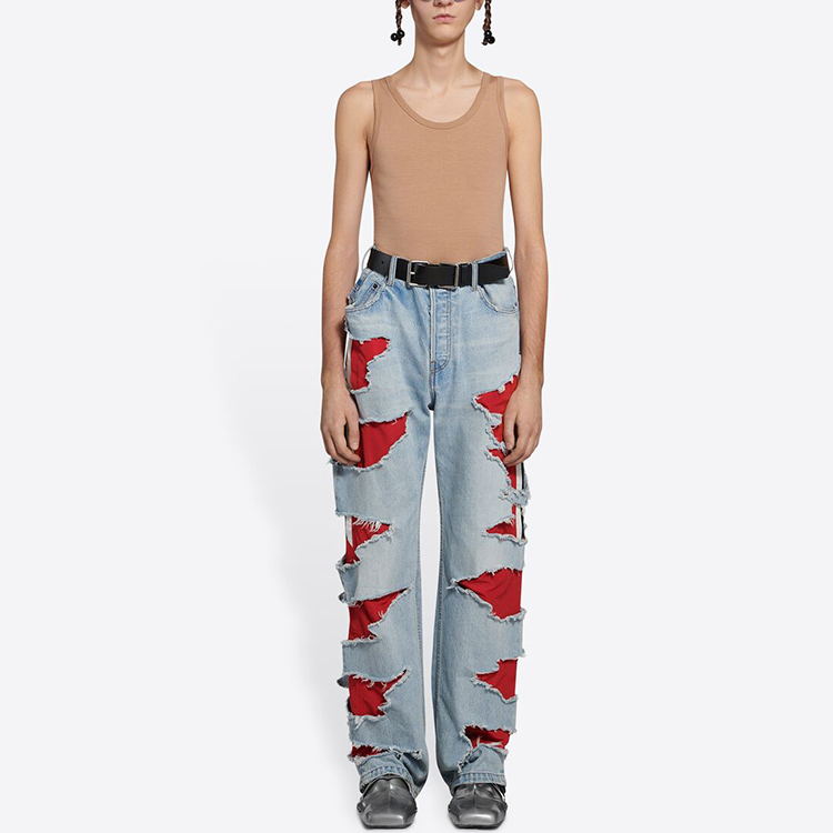 Shop Balenciaga FW21 Vaqueros Azules de Denim Japonés Estilo Desgastado. 662764TBP468961