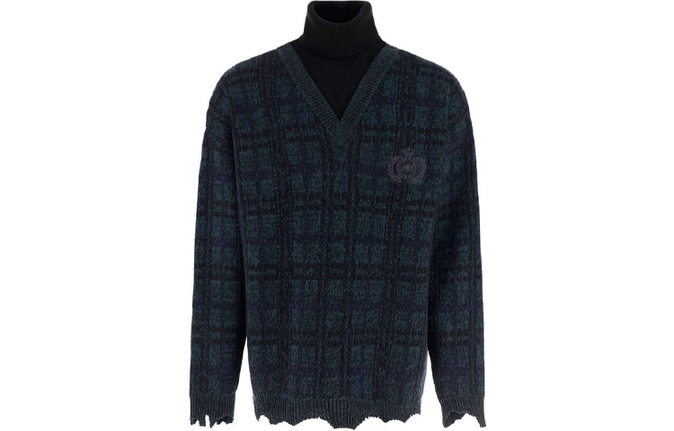 Order 巴黎世家FW21破洞层叠高领羊毛毛衣黑绿配色 662520T16083769