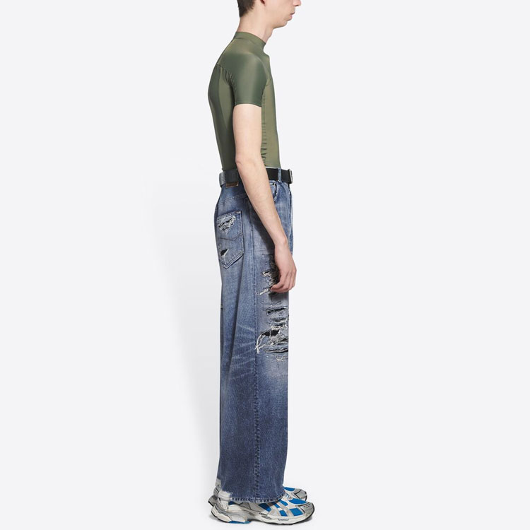 Details for 巴黎世家 FW21 復古休閒藍色破壞牛仔褲 寬鬆時尚款式 675336TLV864011