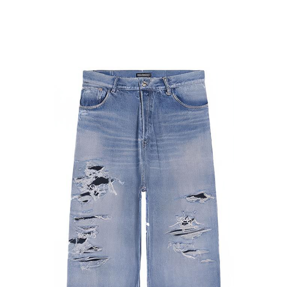 Sizing 巴黎世家 FW21 復古休閒藍色破壞牛仔褲 寬鬆時尚款式 675336TLV864011