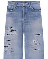 Sizing 巴黎世家 FW21 復古休閒藍色破壞牛仔褲 寬鬆時尚款式 675336TLV864011
