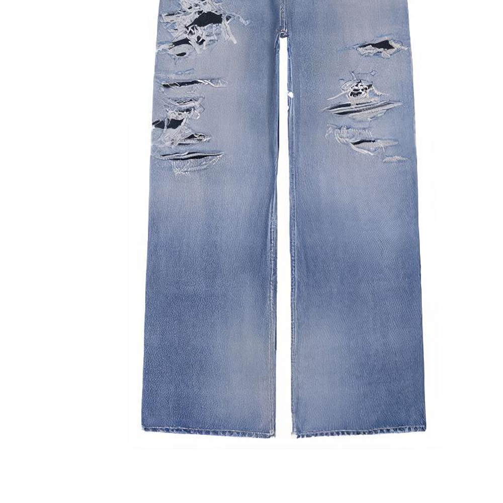 Cheap 巴黎世家 FW21 復古休閒藍色破壞牛仔褲 寬鬆時尚款式 675336TLV864011