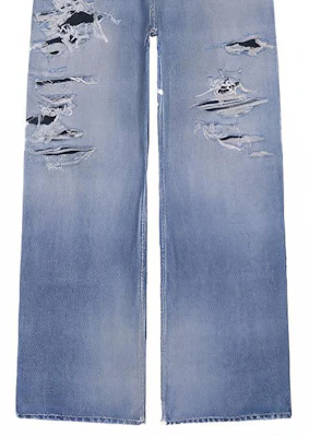 巴黎世家 FW21 復古休閒藍色破壞牛仔褲 寬鬆時尚款式 675336TLV864011 Cheap 巴黎世家 FW21 復古休閒藍色破壞牛仔褲 寬鬆時尚款式 675336TLV864011