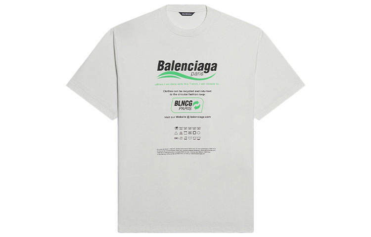 Balenciaga FW21 Dry Cleaning Boxy Logo Print Classic White Crewneck T-Shirt Men 651795TKVF89085
