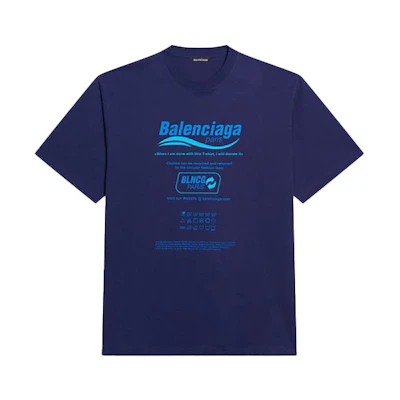 Balenciaga FW21 Dry Cleaning Letter Print Knit T-Shirt Navy Men’s Regular Fit. 651795TKVF83866