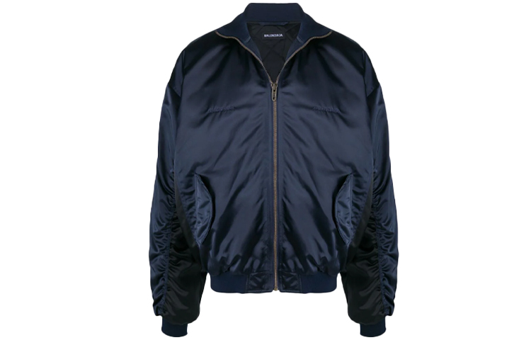 Balenciaga FW21 Embroidered Logo Bomber Jacket Navy Blue () 625514TYD318065