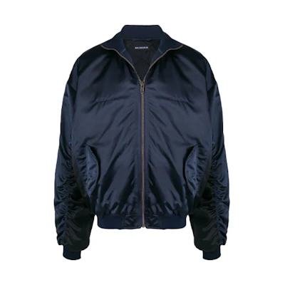 Balenciaga FW21 Embroidered Logo Bomber Jacket Navy Blue () 625514TYD318065