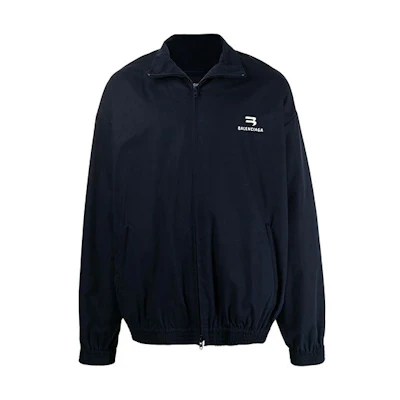 Balenciaga FW21 Embroidered Logo Zip Jacket Blue Men 658877TKM028065