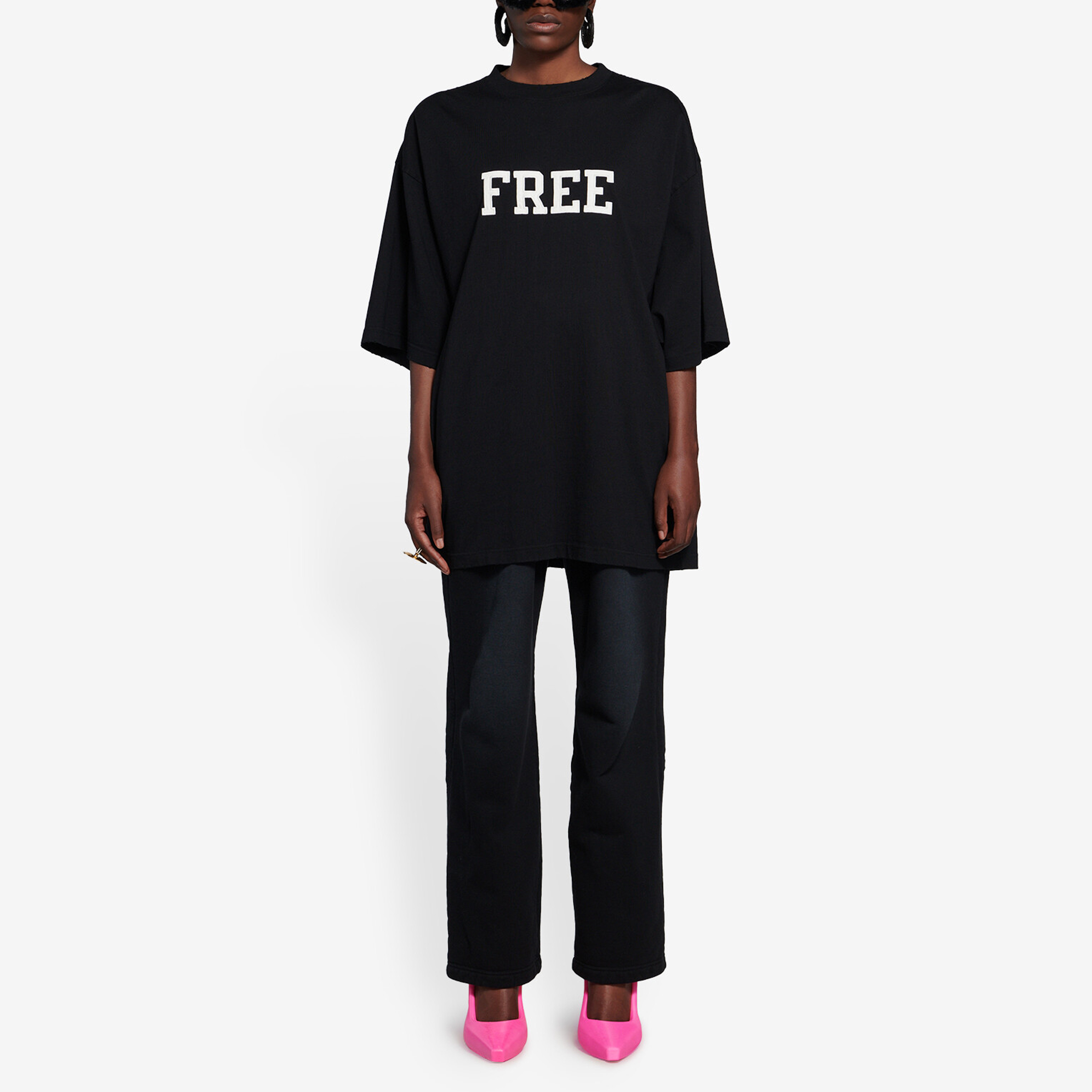 Balenciaga FW21 Free Letter Print Oversized T-Shirt Unisex Black 661715TKVD31070 圖 4