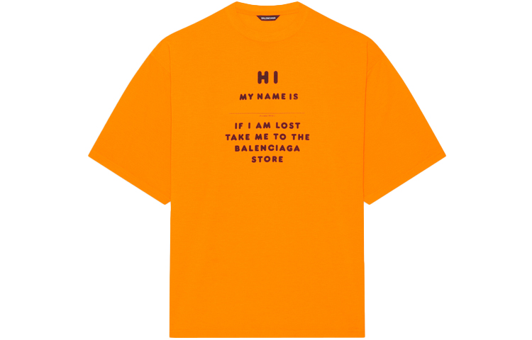Balenciaga FW21 HI MY NAME IS Letter Print Retro Wide Fit Knit Tee Orange 661715TKVH57513