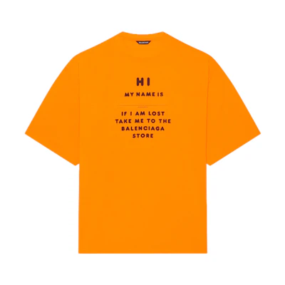 Balenciaga FW21 HI MY NAME IS Letter Print Retro Wide Fit Knit Tee Orange 661715TKVH57513