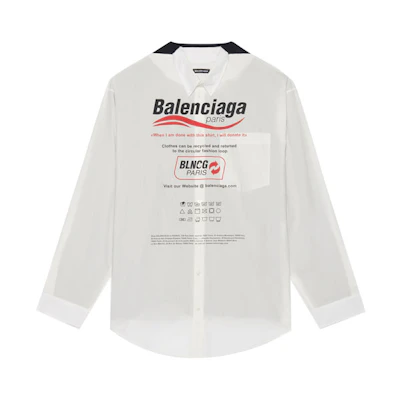 Balenciaga FW21 Letter Logo Cotton Poplin Long Sleeve Shirt White Men’s. 663058TKM059000