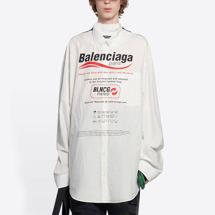 Shop バレンシアガ FW21 レター ロゴ コットン ポプリン 長袖 シャツ ホワイト メンズ 663058TKM059000