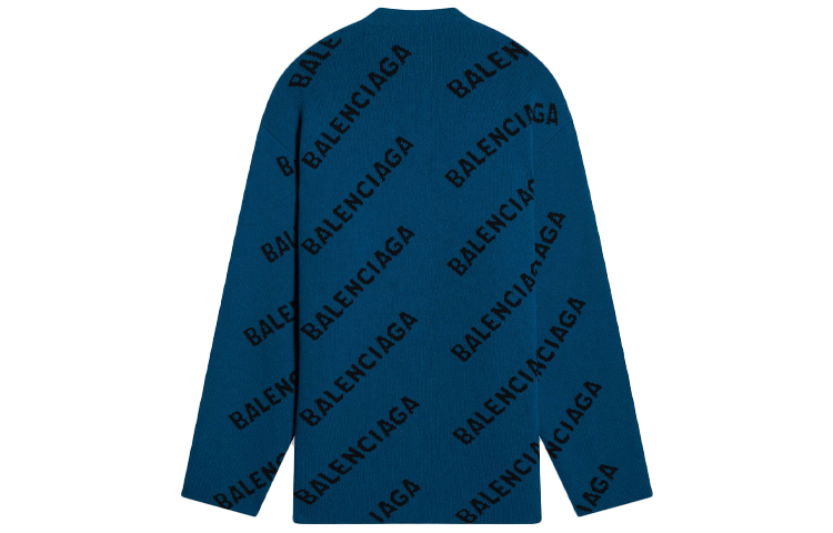 Lookbook 발렌시아가 FW21 로고 크루넥 울 스웨터 루즈핏 니트 블루. 657400T15672470