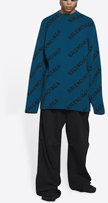 Balenciaga FW21 徽標羊毛毛衣 寬鬆版藍色針織款式 657400T15672470 Shop Balenciaga FW21 徽標羊毛毛衣 寬鬆版藍色針織款式 657400T15672470