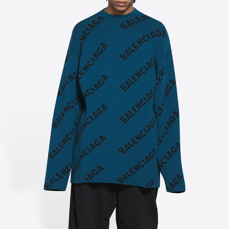 Purchase 발렌시아가 FW21 로고 크루넥 울 스웨터 루즈핏 니트 블루. 657400T15672470