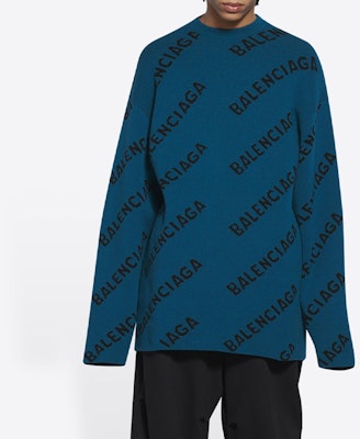 Balenciaga FW21 徽標羊毛毛衣 寬鬆版藍色針織款式 657400T15672470 Purchase Balenciaga FW21 徽標羊毛毛衣 寬鬆版藍色針織款式 657400T15672470