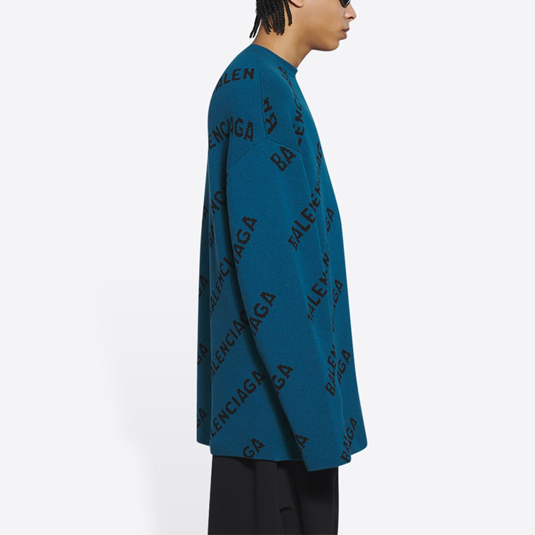 Sizing 발렌시아가 FW21 로고 크루넥 울 스웨터 루즈핏 니트 블루. 657400T15672470