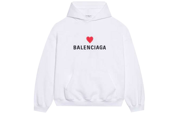 Balenciaga FW21 Logo Heart Embroidered Oversized Hoodie Unisex White 675003TLVC29040