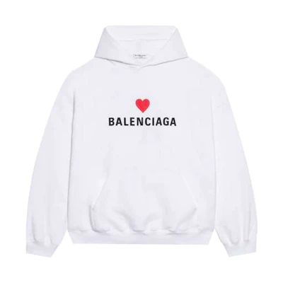 Balenciaga FW21 Logo Heart Embroidered Oversized Hoodie Unisex White 675003TLVC29040