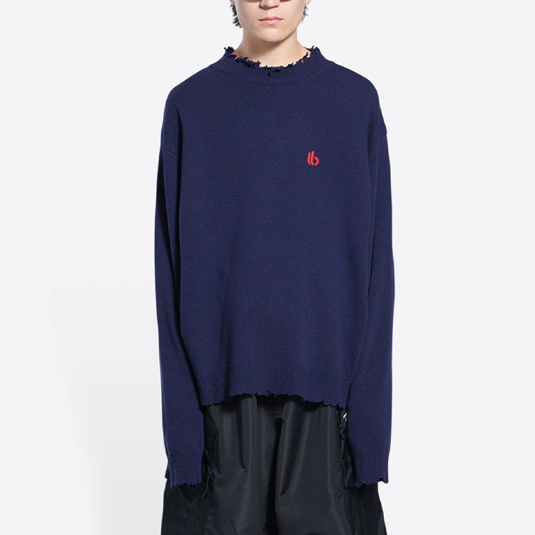 Sizing 발렌시아가 FW21 로고 니트 터틀넥 울 스웨터 남성용 블루 682010T16274011