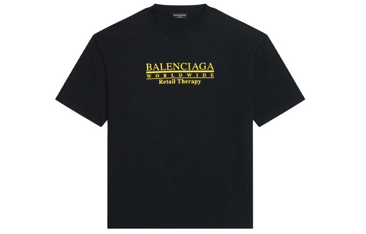 Balenciaga FW21 Logo Print Black Unisex Short Sleeve T-Shirt Regular Fit. 612966TLVB11361