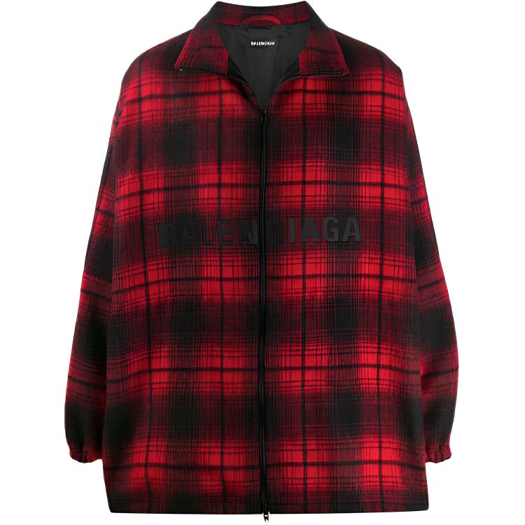 Balenciaga FW21 Logo Print Colorblock Zip Jacket Red - 571439TGU116400