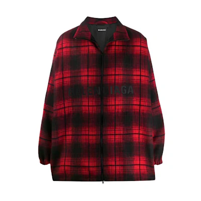 Balenciaga FW21 Logo Print Colorblock Zip Jacket Red - 571439TGU116400