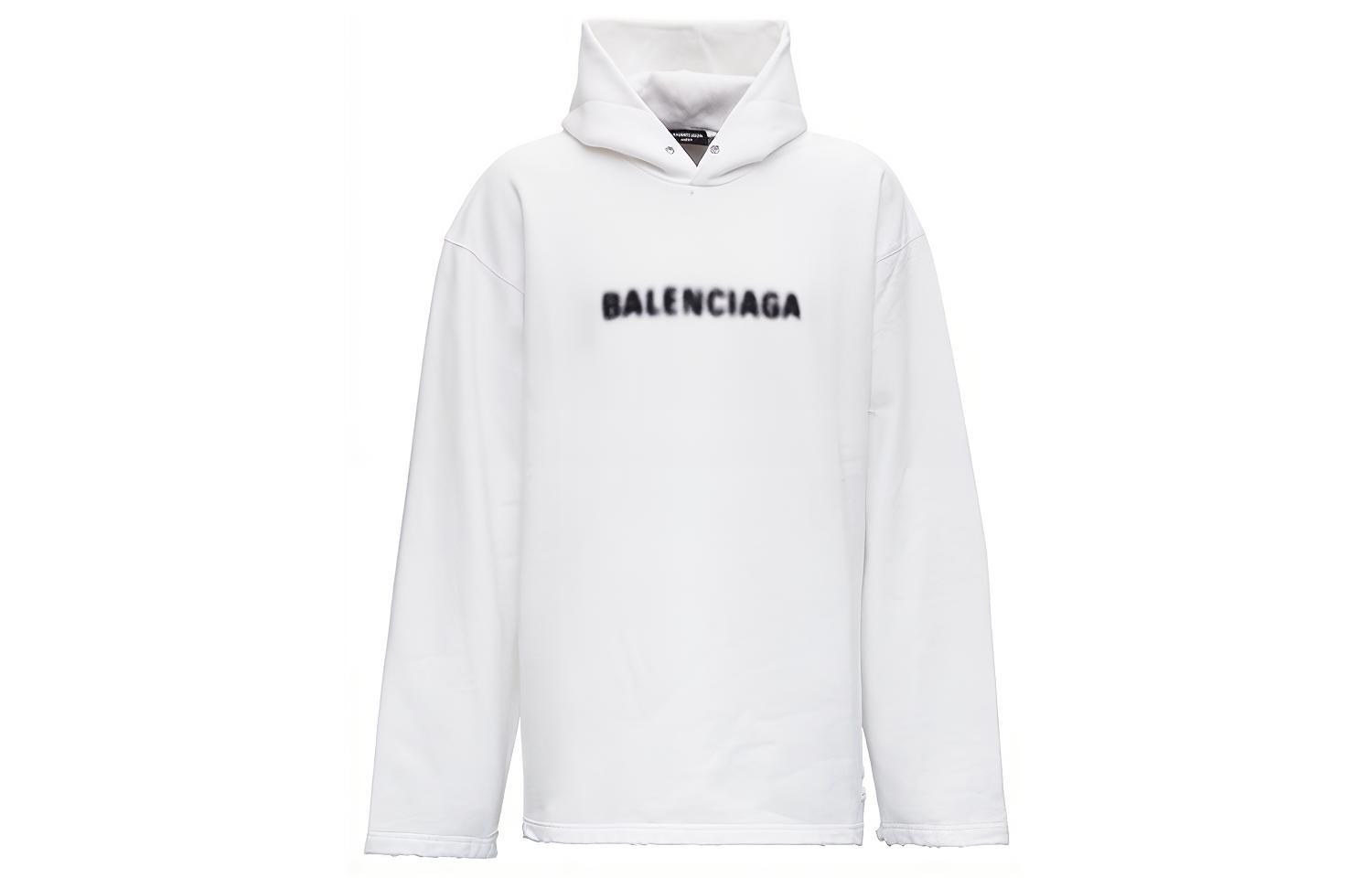 Balenciaga FW21 Logo Print Mosaic Hoodie White Oversized Fit. 661711TKVD69040