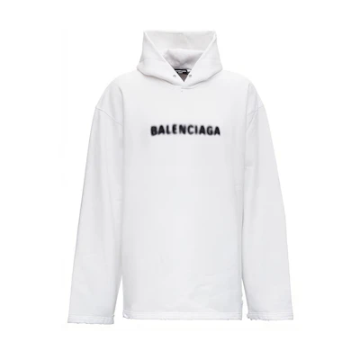 Balenciaga FW21 Logo Print Mosaic Hoodie White Oversized Fit. 661711TKVD69040