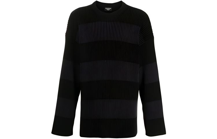 Balenciaga FW21 Logo Print Striped Loose Crewneck Sweater Black . 657404T31984058