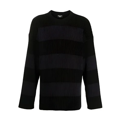Balenciaga FW21 Logo Print Striped Loose Crewneck Sweater Black . 657404T31984058