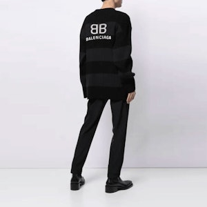 巴黎世家 FW21 條紋印花Logo寬鬆圓領毛衣 黑色 657404T31984058 Purchase 巴黎世家 FW21 條紋印花Logo寬鬆圓領毛衣 黑色 657404T31984058