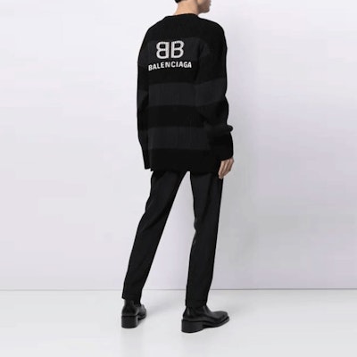 巴黎世家 FW21 條紋印花Logo寬鬆圓領毛衣 黑色 657404T31984058 Purchase 巴黎世家 FW21 條紋印花Logo寬鬆圓領毛衣 黑色 657404T31984058
