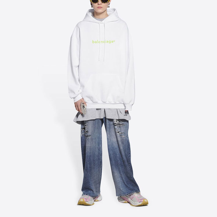 Balenciaga FW21 Medium Fit Hoodie White Unisex Casual Sweatshirt with Logo Print. 578135TIV559152 圖 4