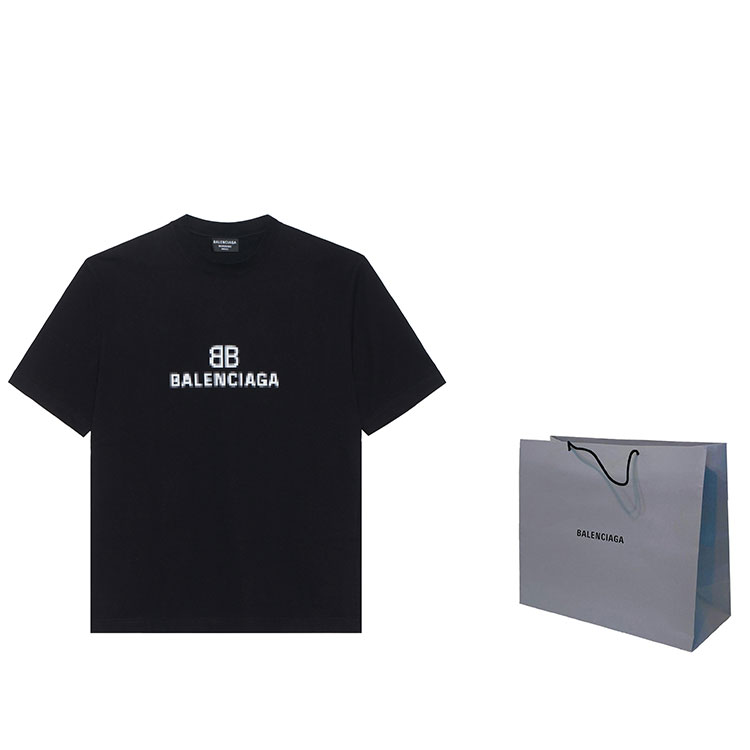 Shop バレンシアガ FW21 モザイク ブラー ロゴ BB ブラック Tシャツ. 612966TKVI71070