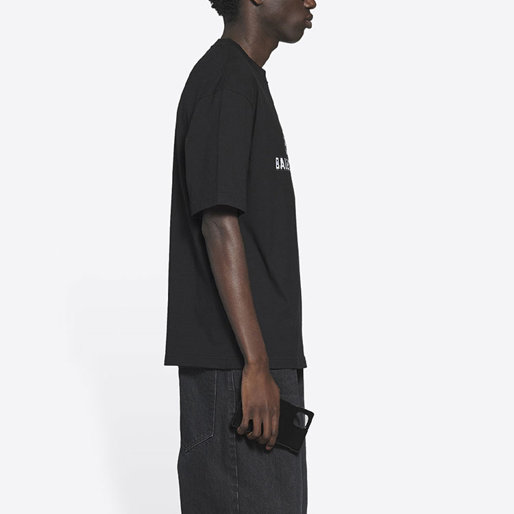 Cheap バレンシアガ FW21 モザイク ブラー ロゴ BB ブラック Tシャツ. 612966TKVI71070