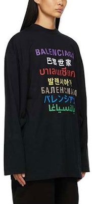 Balenciaga 2021秋冬多語印花長袖T恤 男女通用 黑色款 641667TJVI32771 Shop Balenciaga 2021秋冬多語印花長袖T恤 男女通用 黑色款 641667TJVI32771