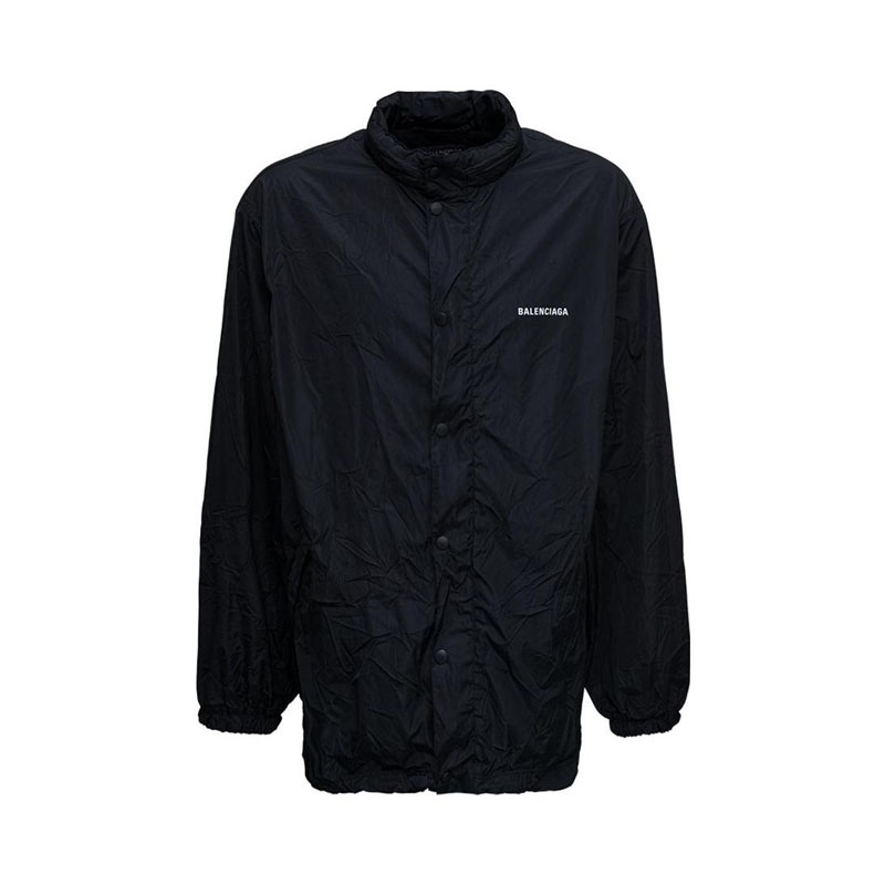 Balenciaga FW21 Oversized Logo Print Stand Collar Jacket Black - 675534TLO061000