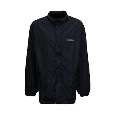 Balenciaga FW21 Oversized Logo Print Stand Collar Jacket Black - 675534TLO061000