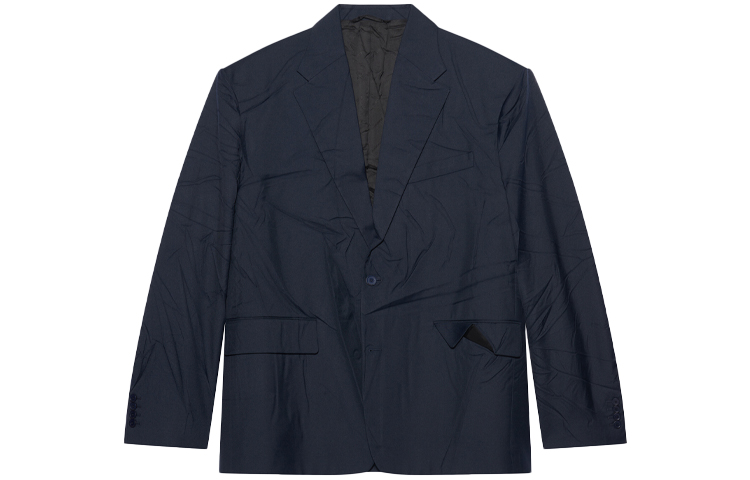 Balenciaga FW21 Oversized Single-Breasted Blazer Jacket Deep Navy Blue 661434TKT038065