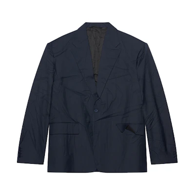 Balenciaga FW21 Oversized Single-Breasted Blazer Jacket Deep Navy Blue 661434TKT038065