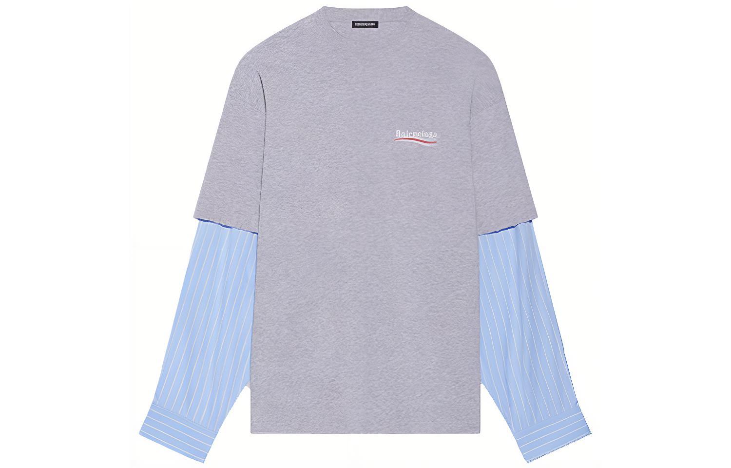 Balenciaga FW21 Oversized Two-in-One Long Sleeve T-Shirt Grey. 671401TKVJ11379
