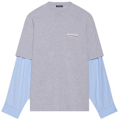 Balenciaga FW21 Baju Lengan Panjang Oversized Dua-dalam-Satu Kelabu. 671401TKVJ11379 Order Balenciaga FW21 Baju Lengan Panjang Oversized Dua-dalam-Satu Kelabu. 671401TKVJ11379