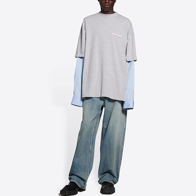 Lookbook 巴黎世家FW21宽松双层长袖T恤灰色. 671401TKVJ11379